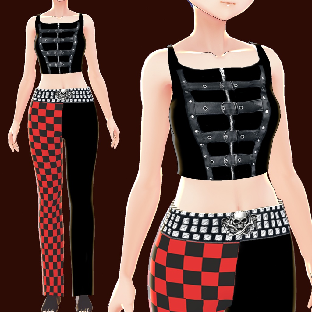 Black/ Red Gothic Outfit- Shirt and Pants (Vroid Texture)