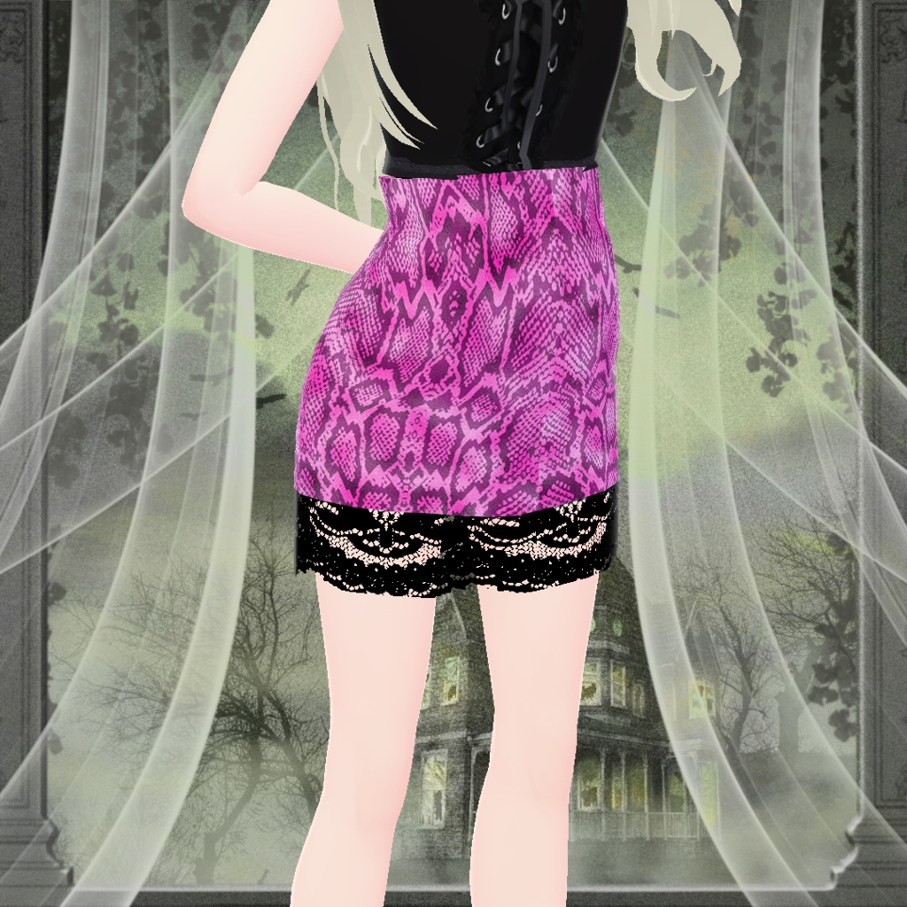 Pink Skirt with Snakeprint and black lace (VRoid Texture)