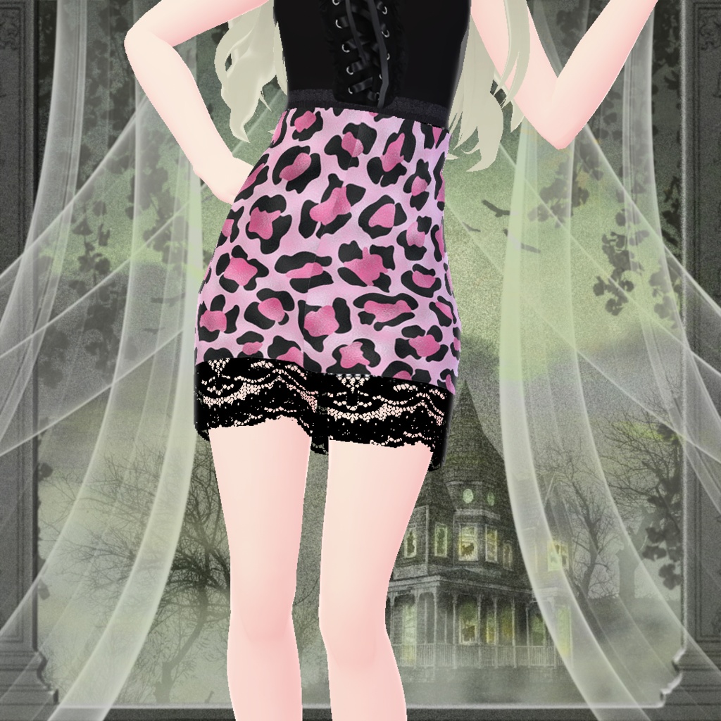 Pink/Black Leo Skirt with black lace (VRoid Texture)