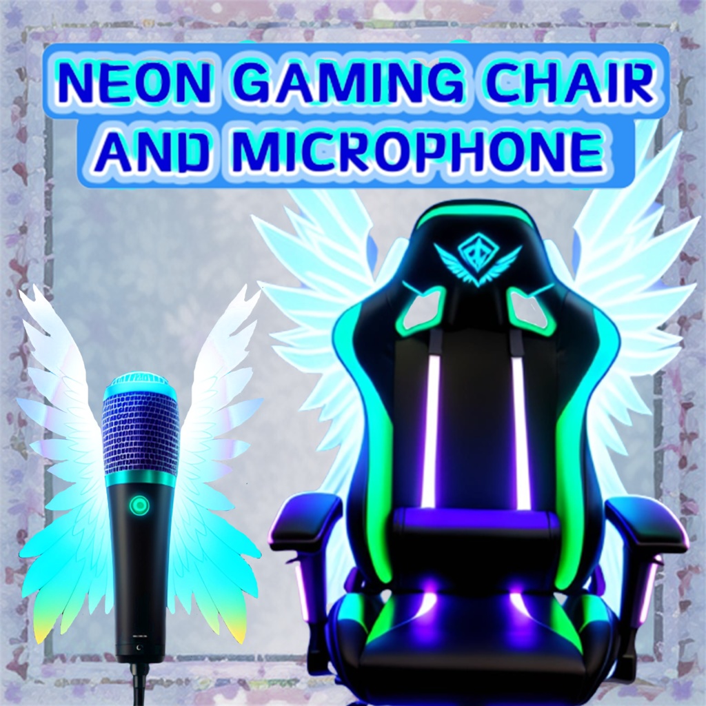 FREE: Neon Gaming Chair and Microphone PNG