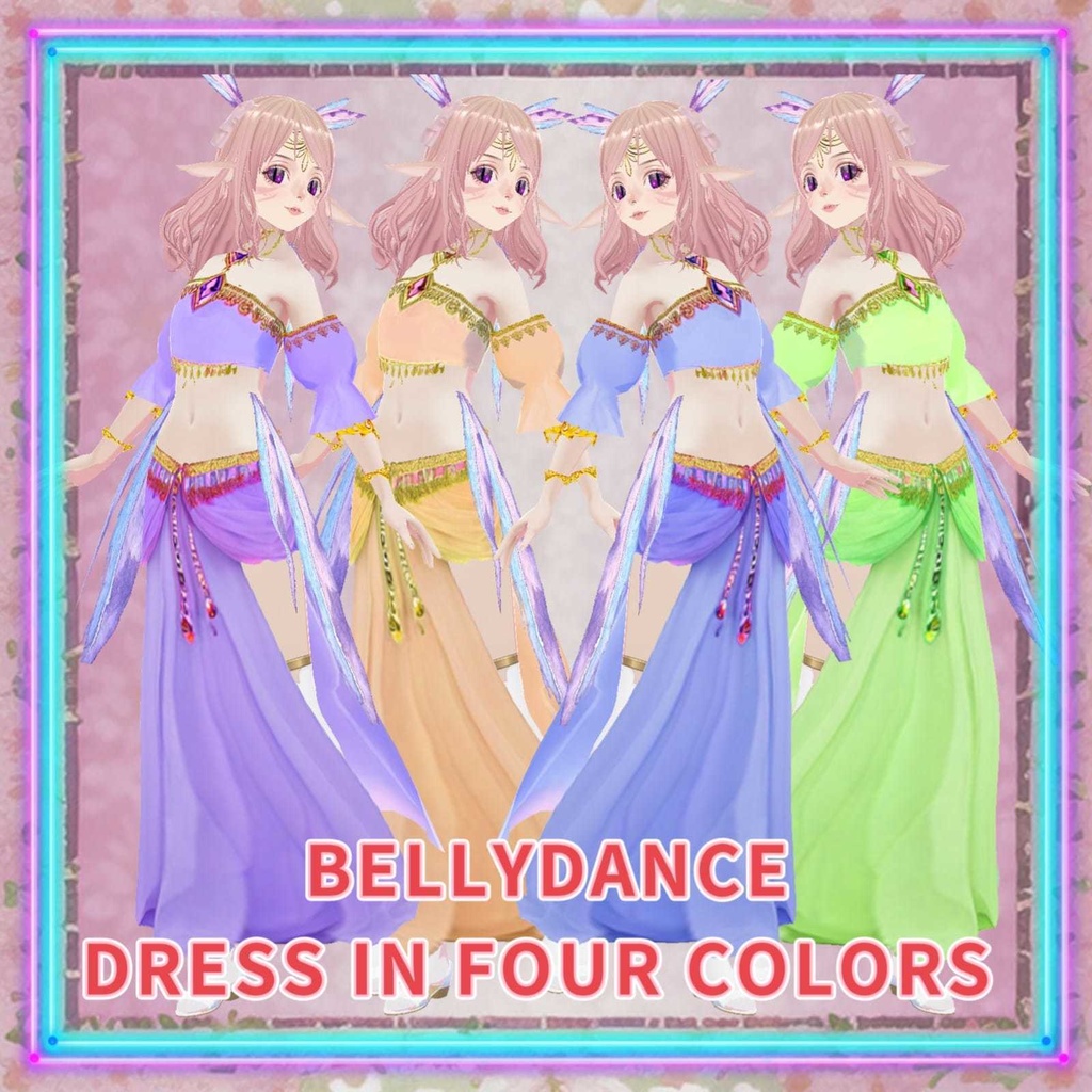 Bellydancedress in four colors and jewelry (VRoid Studio)