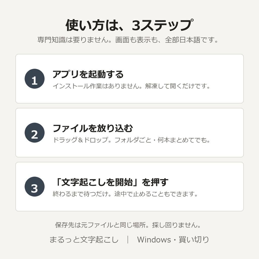 文字起こしソフト|字幕(SRT)同時出力・オフライン完結・録画(.ts)対応 Windows買い切り「まるっと文字起こし」