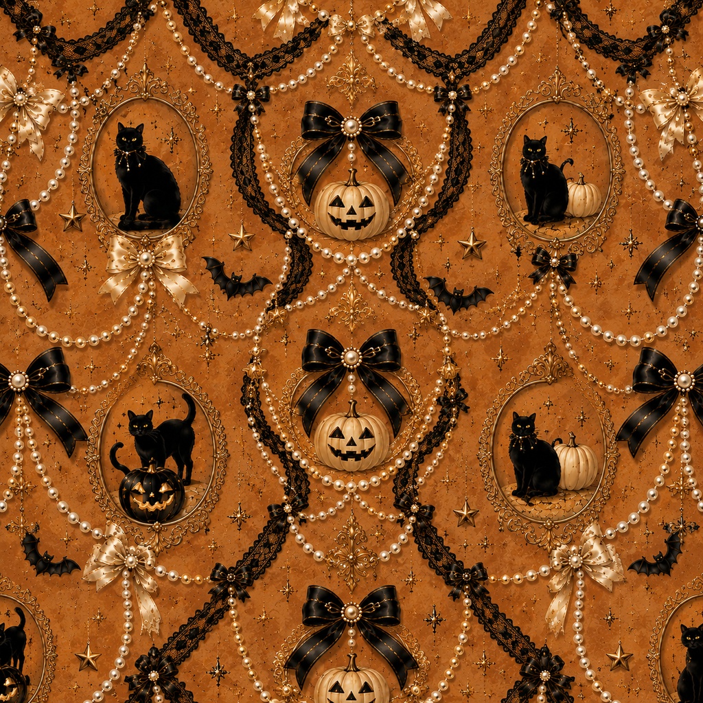 Pearl & NoirïœElegant Halloween Digital Paper â Black Cat & Pearl Collection â 3 Color Setd
