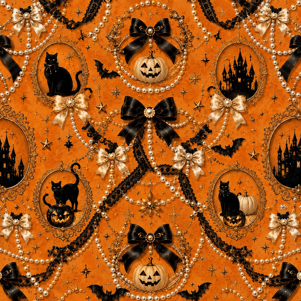 Pearl & NoirïœElegant Halloween Digital Paper â Black Cat & Pearl Collection â 3 Color Setd