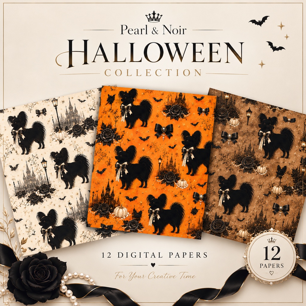 Pearl & Noir　 Halloween｜Papillon Collection｜12 Digital Papers