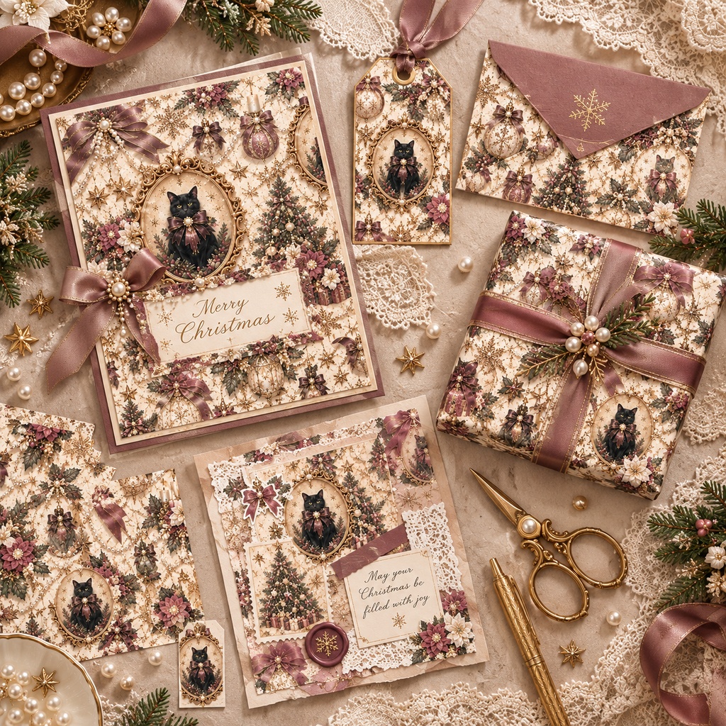 Pearl & Noir|Christmas Cat Collection|5 Digital Papers