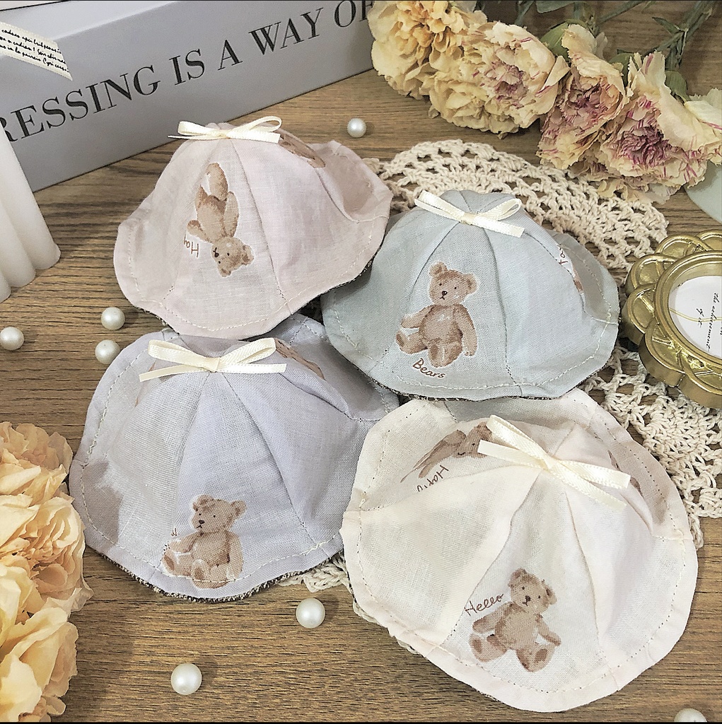 グレンチェック×くまちゃんガーリーハット