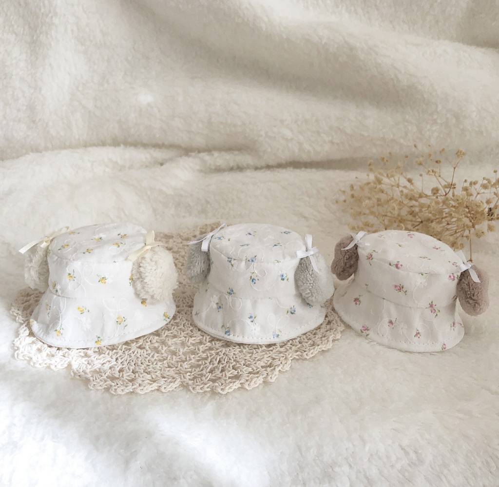 わんわんバケハ(お花刺繍×リボン)