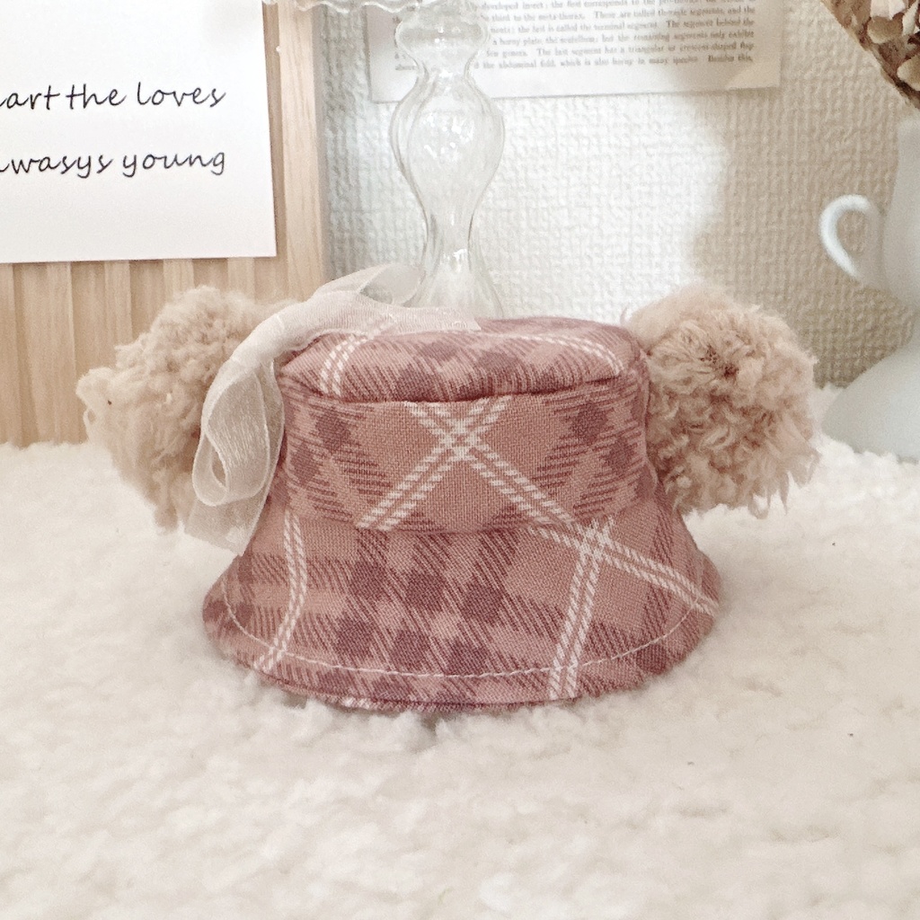 ガーリーチェックくまみみバケハ