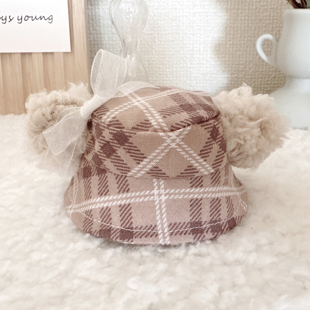 ガーリーチェックくまみみバケハ