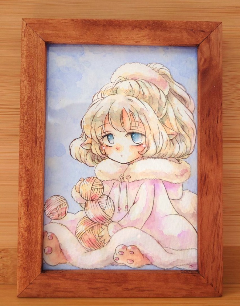 額装原画　ふわもこちゃんの妹