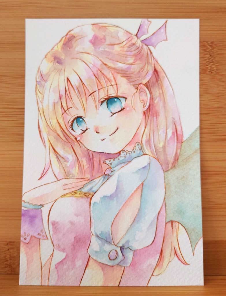 はがきサイズドローイング　零れ落ちる天使と色褪せた悪魔3