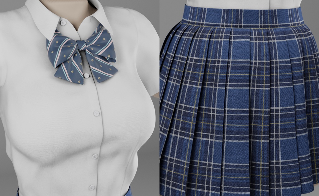 3Dモデル JKブラウス・スカート・リボン 3点セット