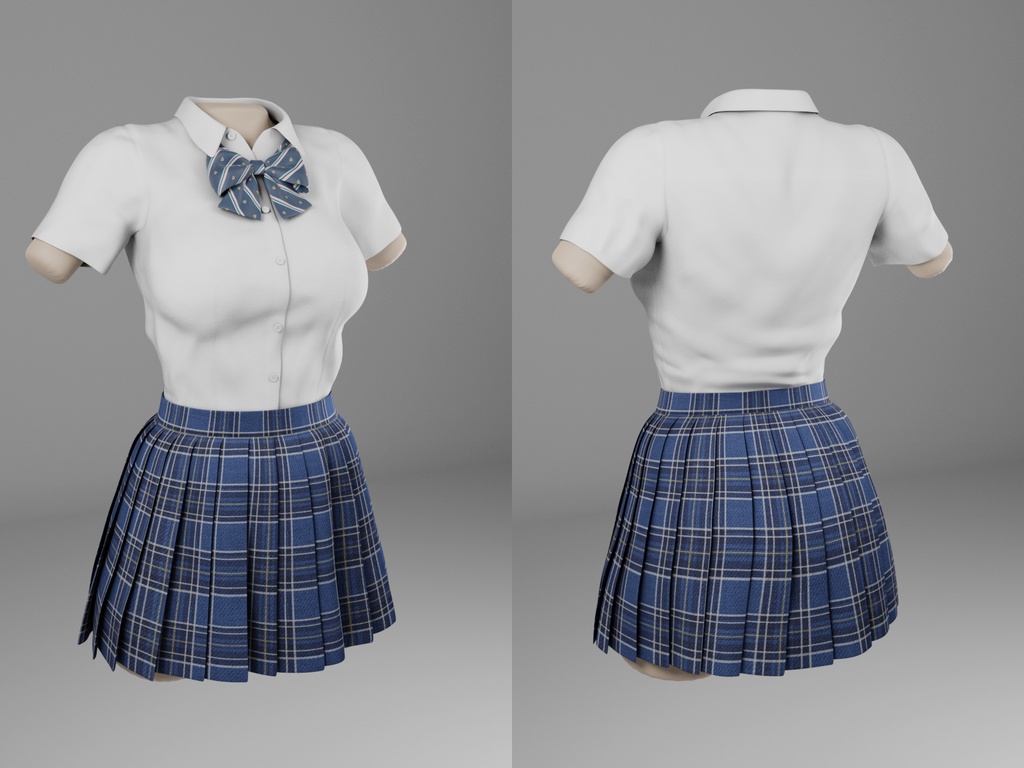 3Dモデル JKブラウス・スカート・リボン 3点セット
