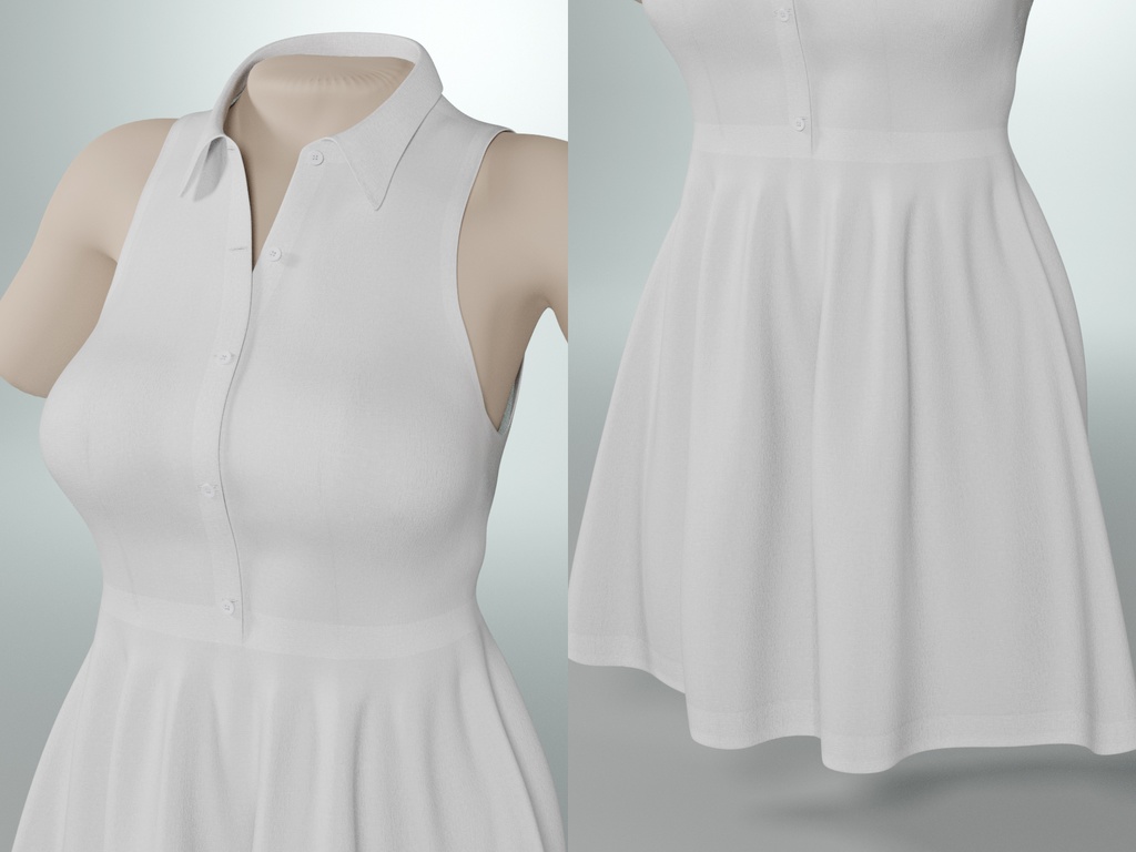 3Dモデル ノースリーブドレス / サンダル 2点セット