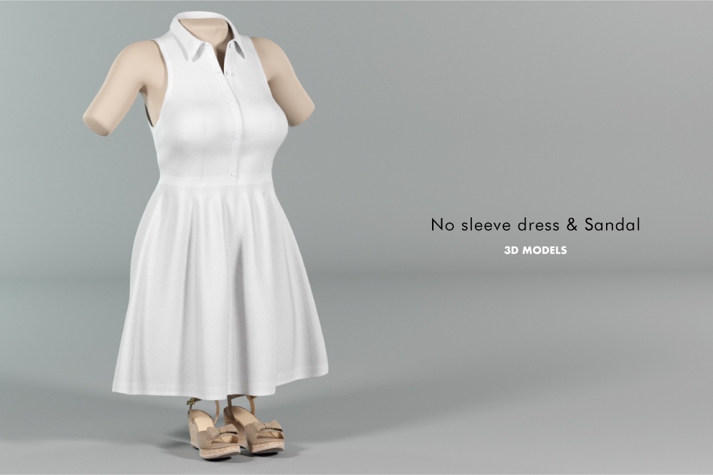 3Dモデル ノースリーブドレス / サンダル 2点セット