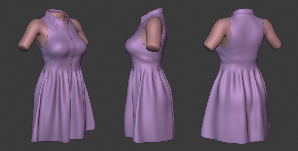 3Dモデル ノースリーブドレス / サンダル 2点セット