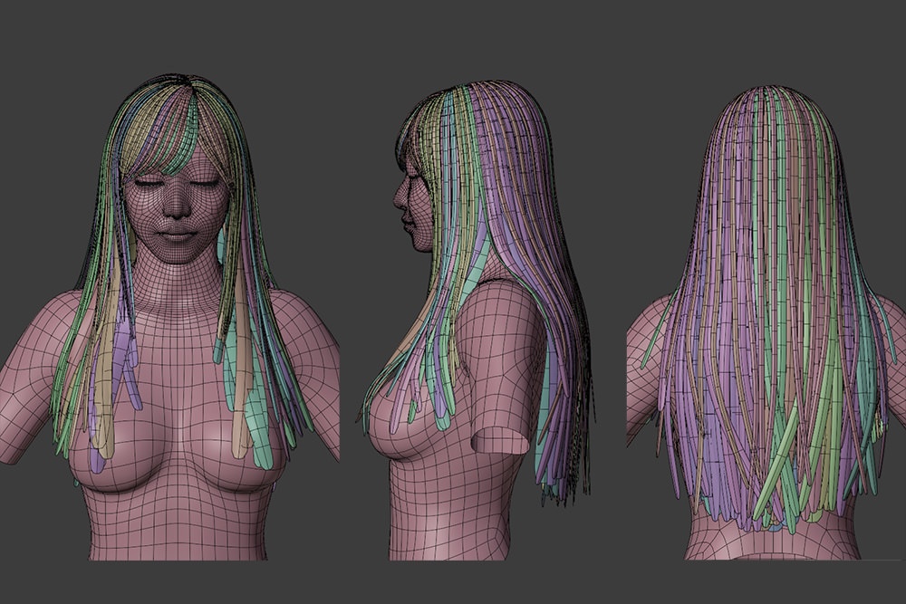 3Dモデル リギング済みロングヘアー