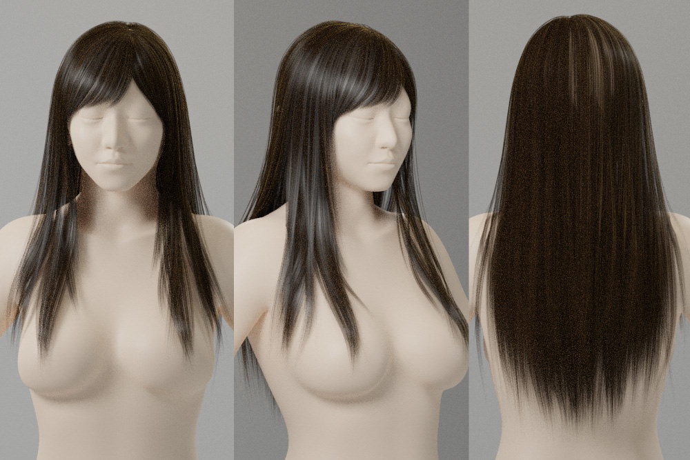 3Dモデル リギング済みロングヘアー