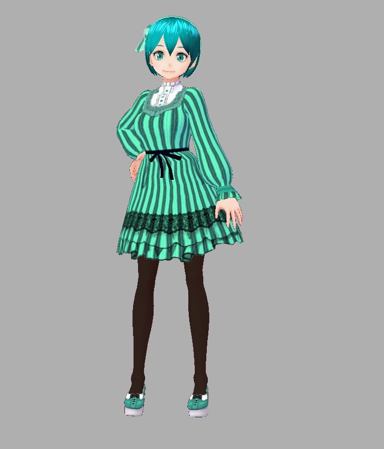 (無料版あり)ストライプフリルワンピースとリボンタイシューズ