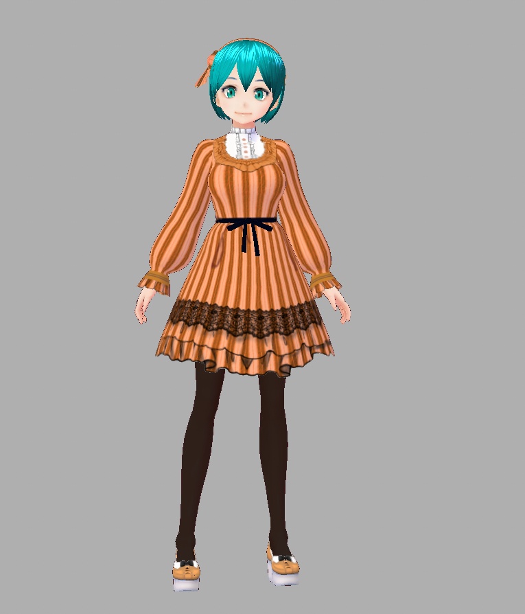 (無料版あり)ストライプフリルワンピースとリボンタイシューズ