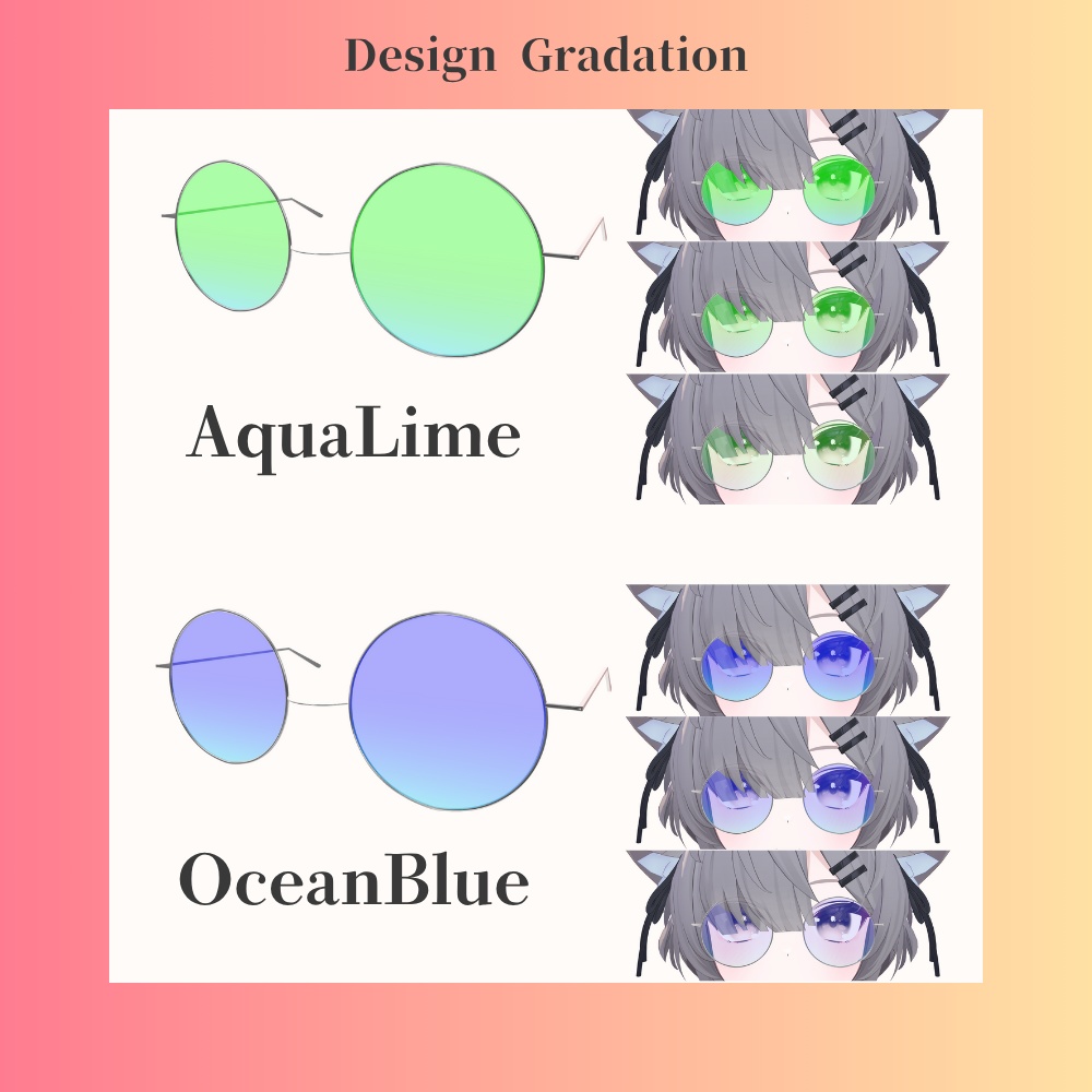 【どのアバターでもOK】グラデーション丸メガネ Gradation Round Glass【VRC想定】