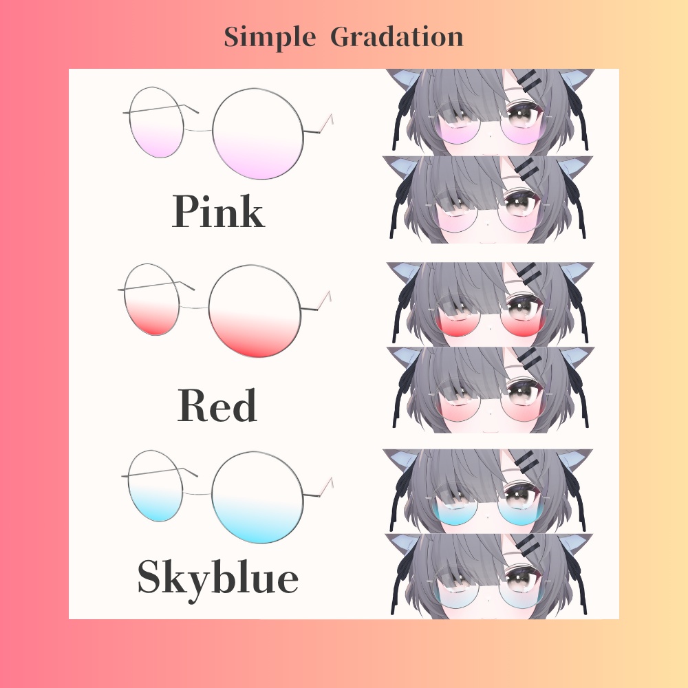 【どのアバターでもOK】グラデーション丸メガネ Gradation Round Glass【VRC想定】