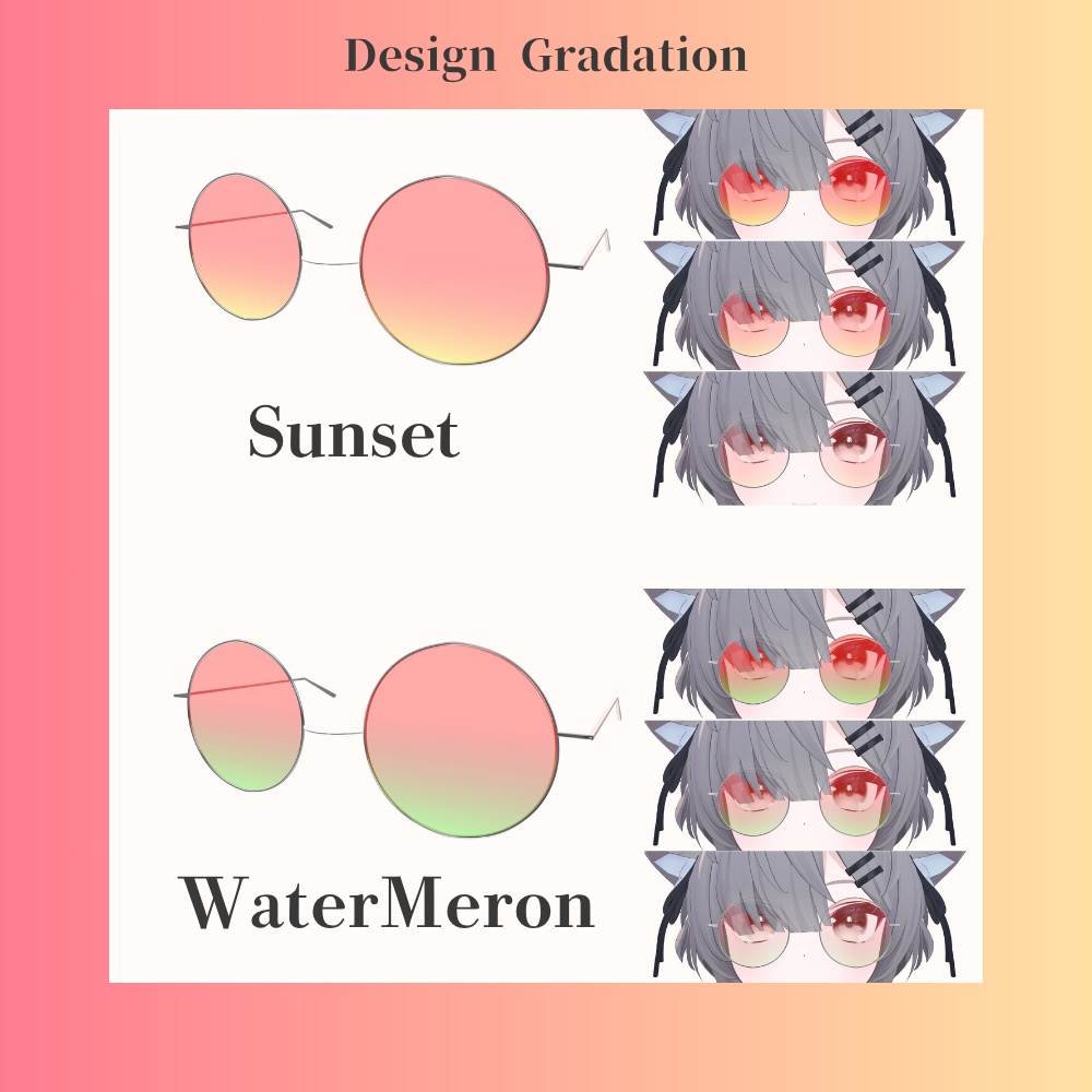 【どのアバターでもOK】グラデーション丸メガネ Gradation Round Glass【VRC想定】