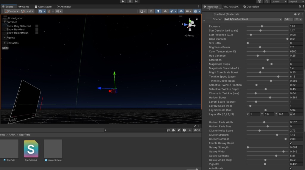 【無料】RARAの星空シェーダー / RARA - StarfieldUnlit v1.1更新済