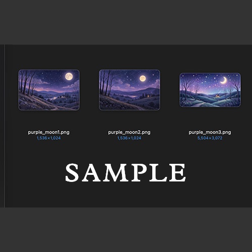 3枚【無料】紫月の夜景イラスト背景セット3 Images [Free] Purple Moon Night Illustration Set 
