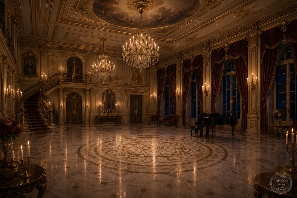 豪華屋敷ダンスホール背景素材（昼・消灯差分）  