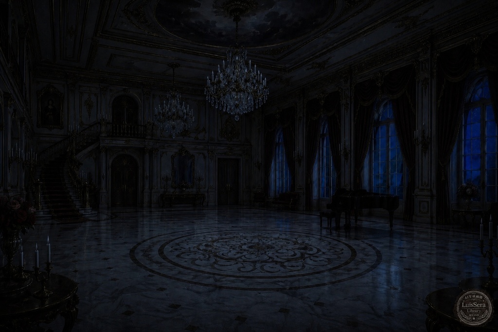 豪華屋敷ダンスホール背景素材(昼・消灯差分)