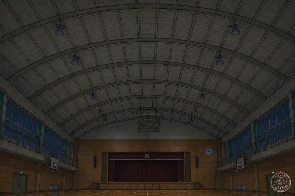 体育館背景素材(点灯・消灯・非常灯差分)