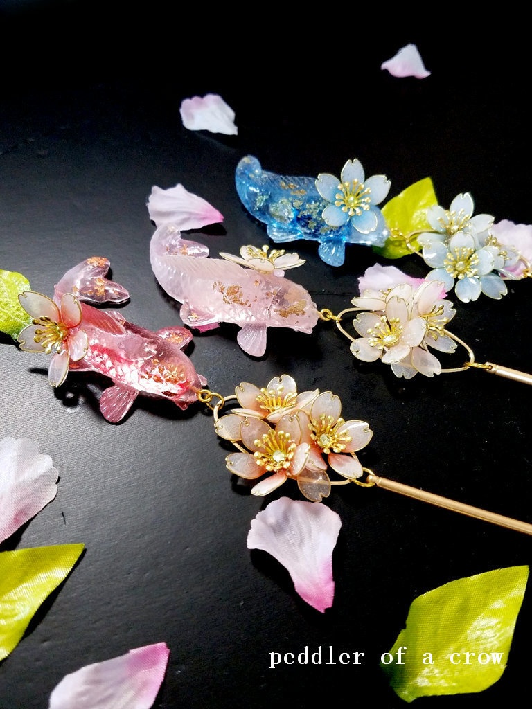 金魚と桜の簪・３カラー/各１のみ