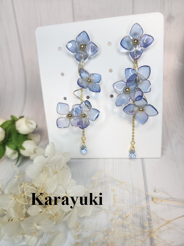 紫陽花の垂れ耳飾り