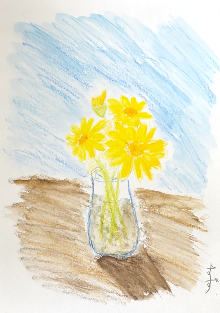 小瓶に生けられた花　水彩イラスト　原画(B6サイズ)