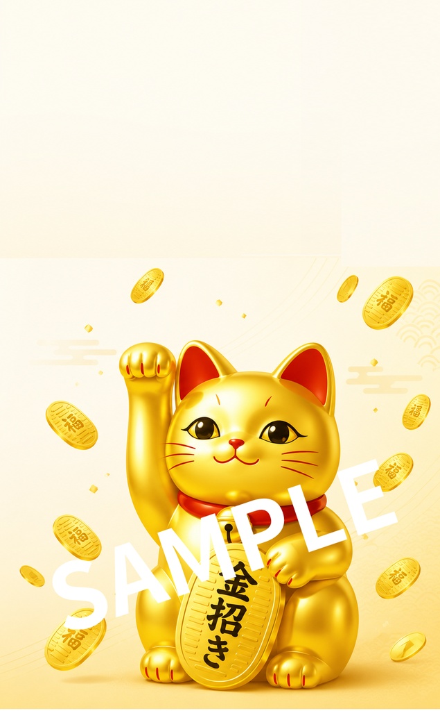 金招き猫|金運スマホ壁紙 DL版 招き猫 4サイズ収録 iPhone Android対応 デジタルデータ 開運 商売繁盛 千客万来 小判 ゴールド 縁起物 和風 猫 待ち受け ロック画面