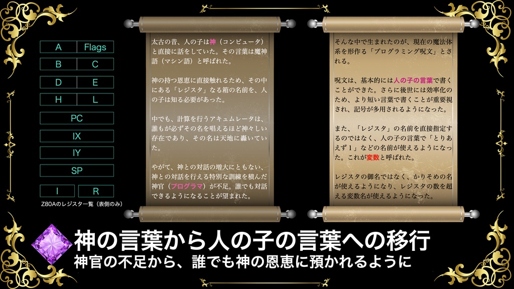 AppleScript
7つの宝珠 第1の宝珠 変数と代入文