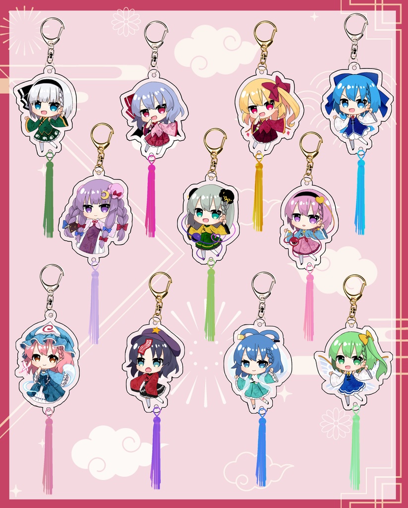 チャイナ風タッセル付きアクリルキーホルダー＊全16種