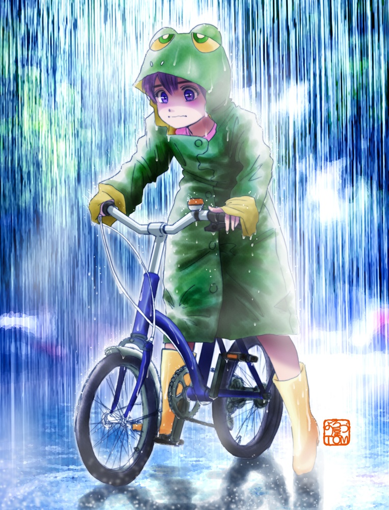 どしゃ降りカエルパーカー娘Tシャツ