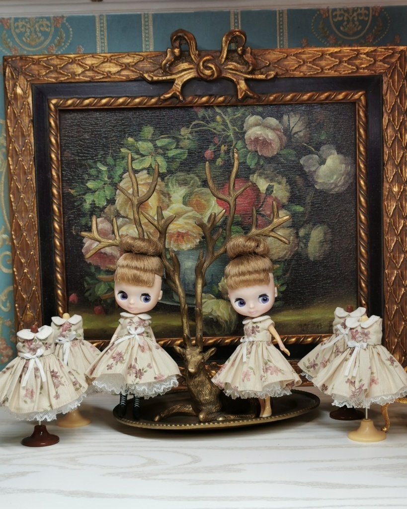 【ベージュ フローラル ドレス セット / プチブライス】Yenyumom