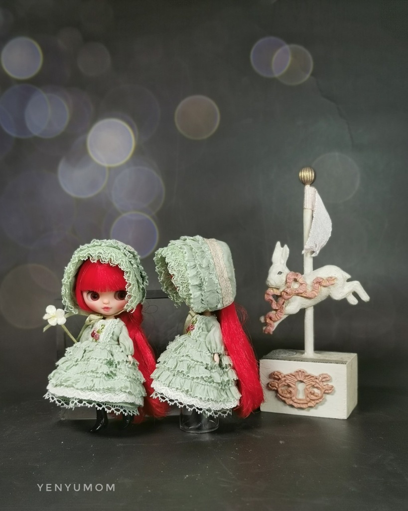 【グリーンレース ドレス セット / プチブライス】Yenyumom