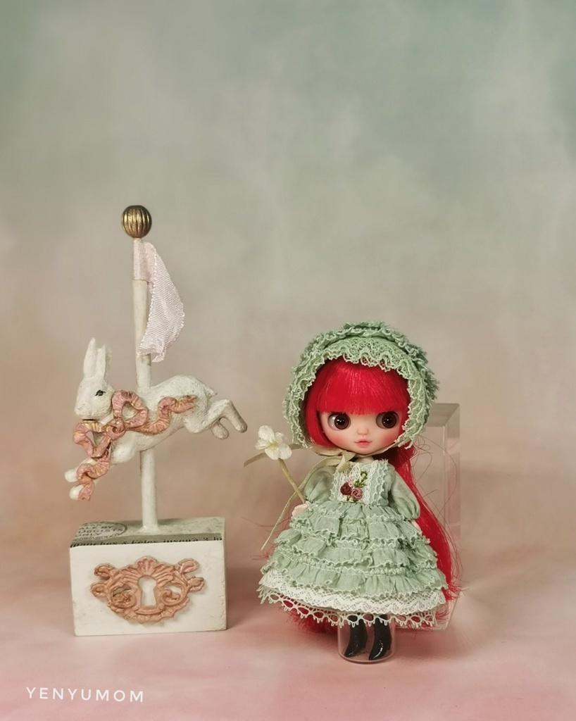 【グリーンレース ドレス セット / プチブライス】Yenyumom