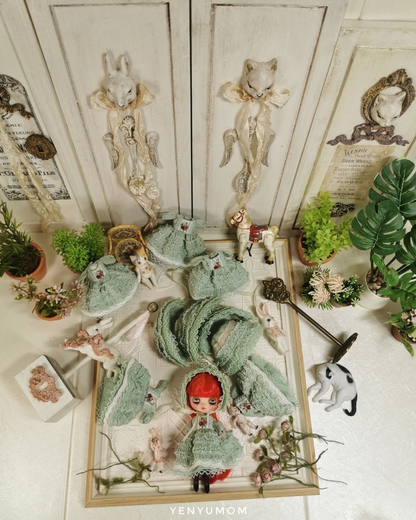 【グリーンレース ドレス セット / プチブライス】Yenyumom