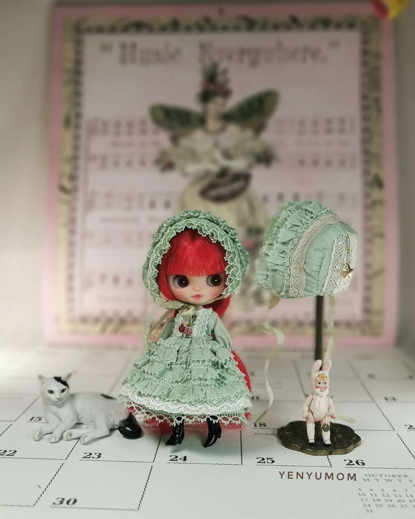 【グリーンレース ドレス セット / プチブライス】Yenyumom