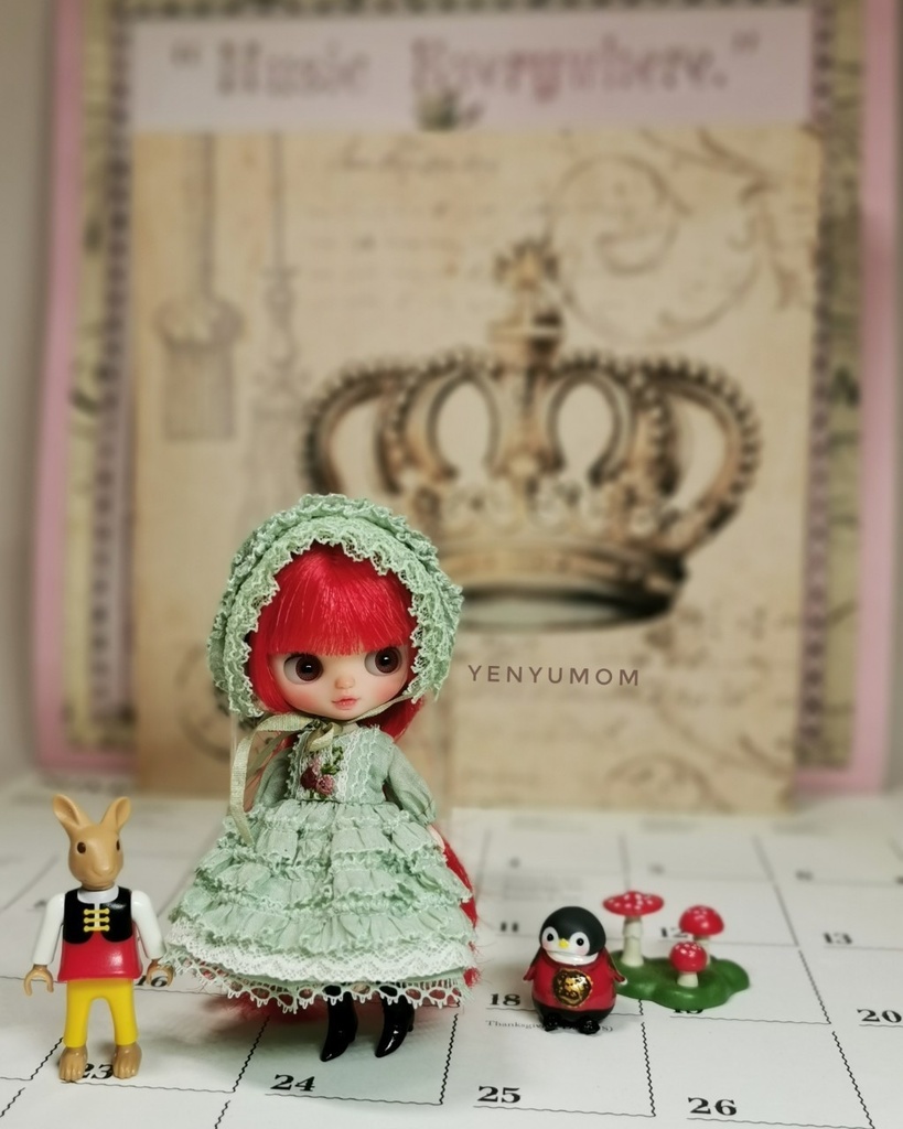 【グリーンレース ドレス セット / プチブライス】Yenyumom