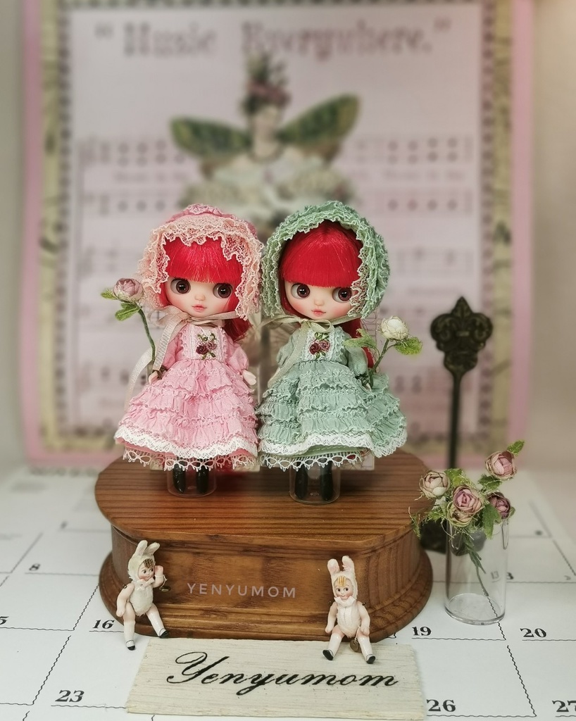 【グリーンレース ドレス セット / プチブライス】Yenyumom