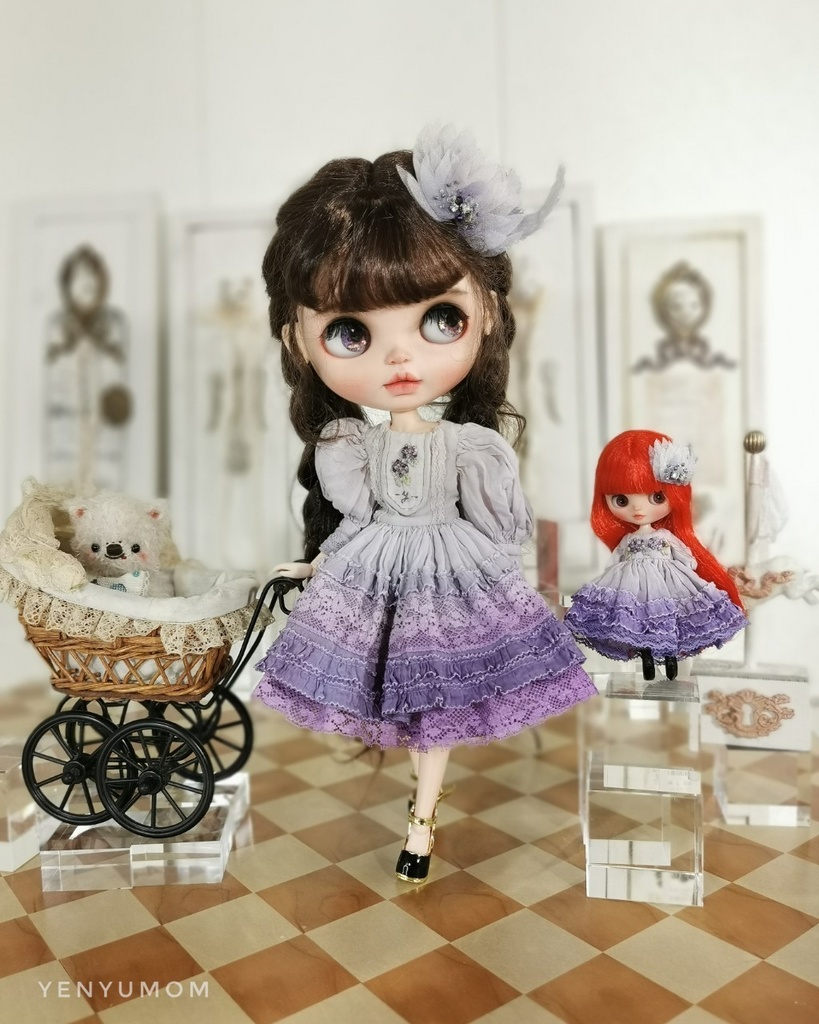 【紫染料刺繍ドレスセット / ブライス / モモコ / オビツ24 / リカちゃん】Yenyumom