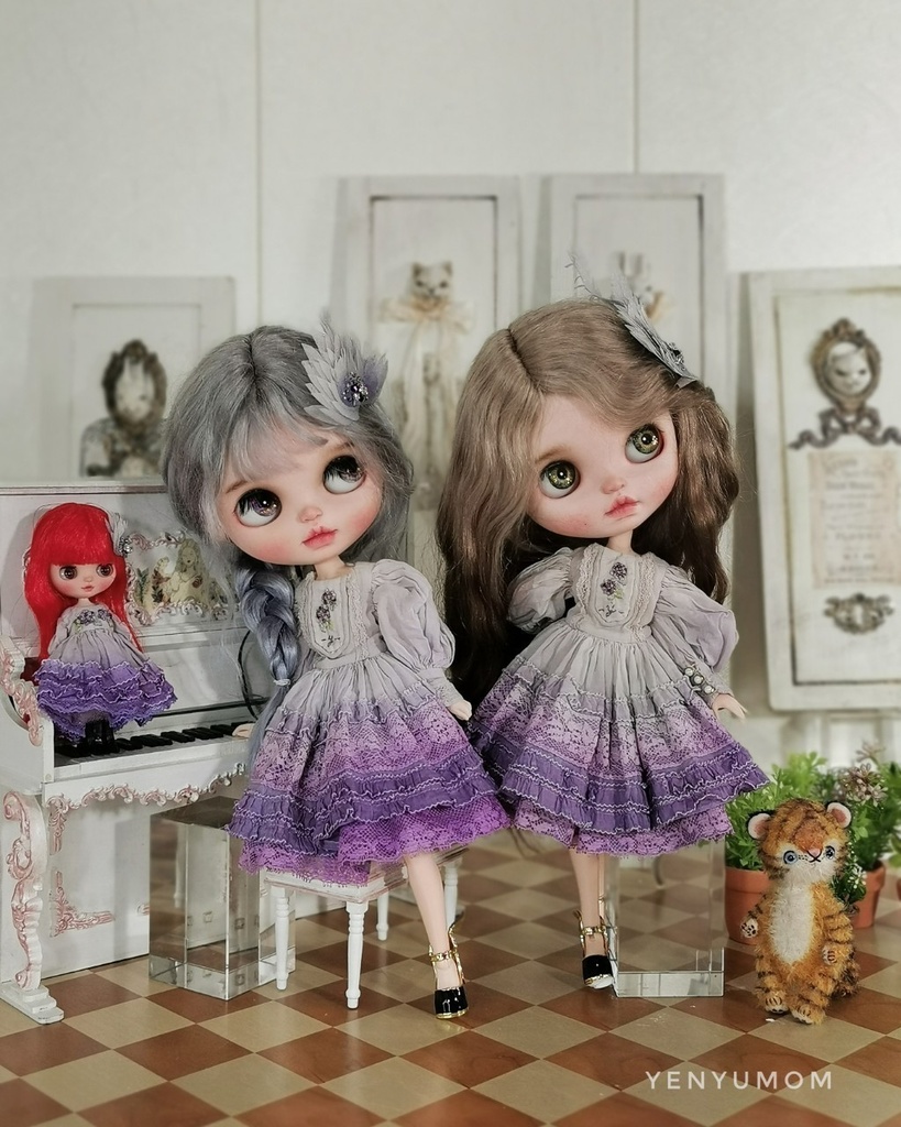 【紫染料刺繍ドレスセット / ブライス / モモコ / オビツ24 / リカちゃん】Yenyumom