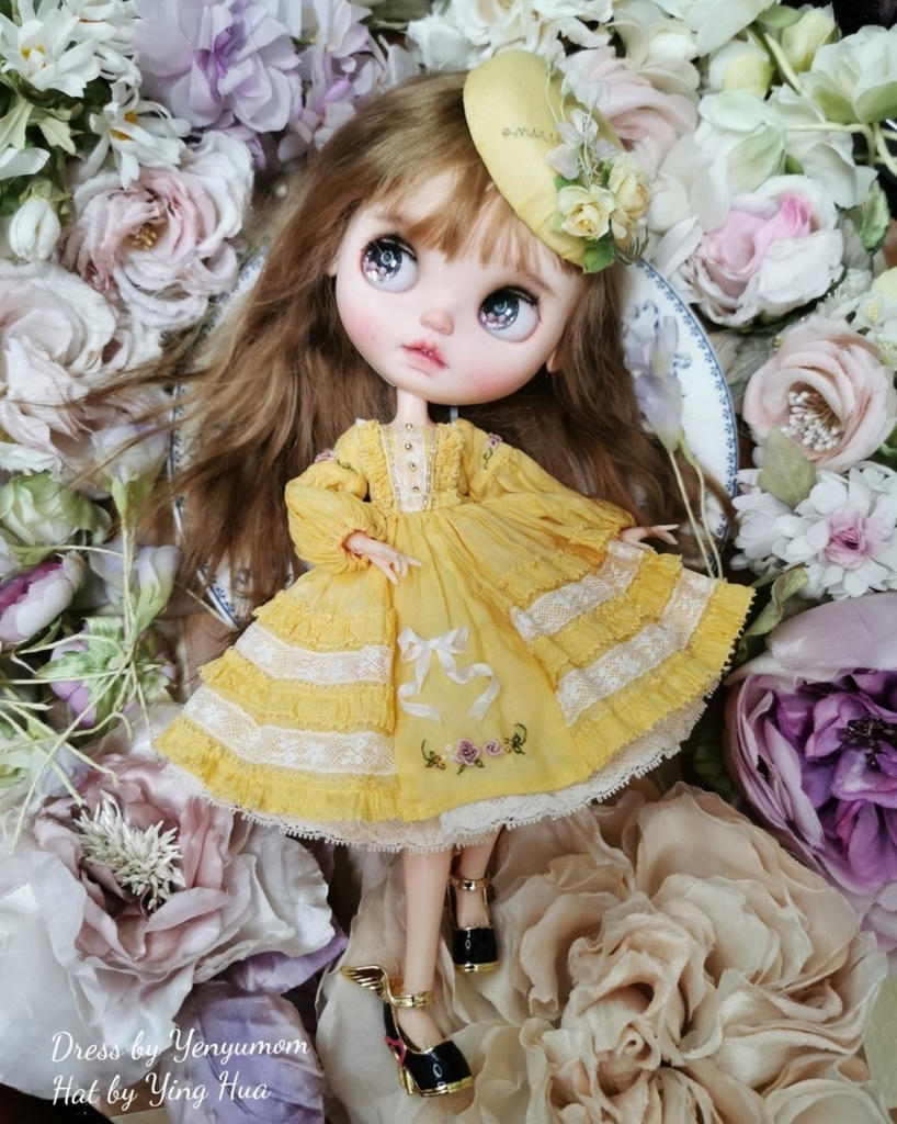 【卵色刺繍ドレスセット / ブライス / モモコ / オビツ24 / リカちゃん】Yenyumom